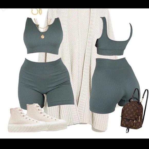 Sage ribbed two piece bike short set - Picture 1 of 4